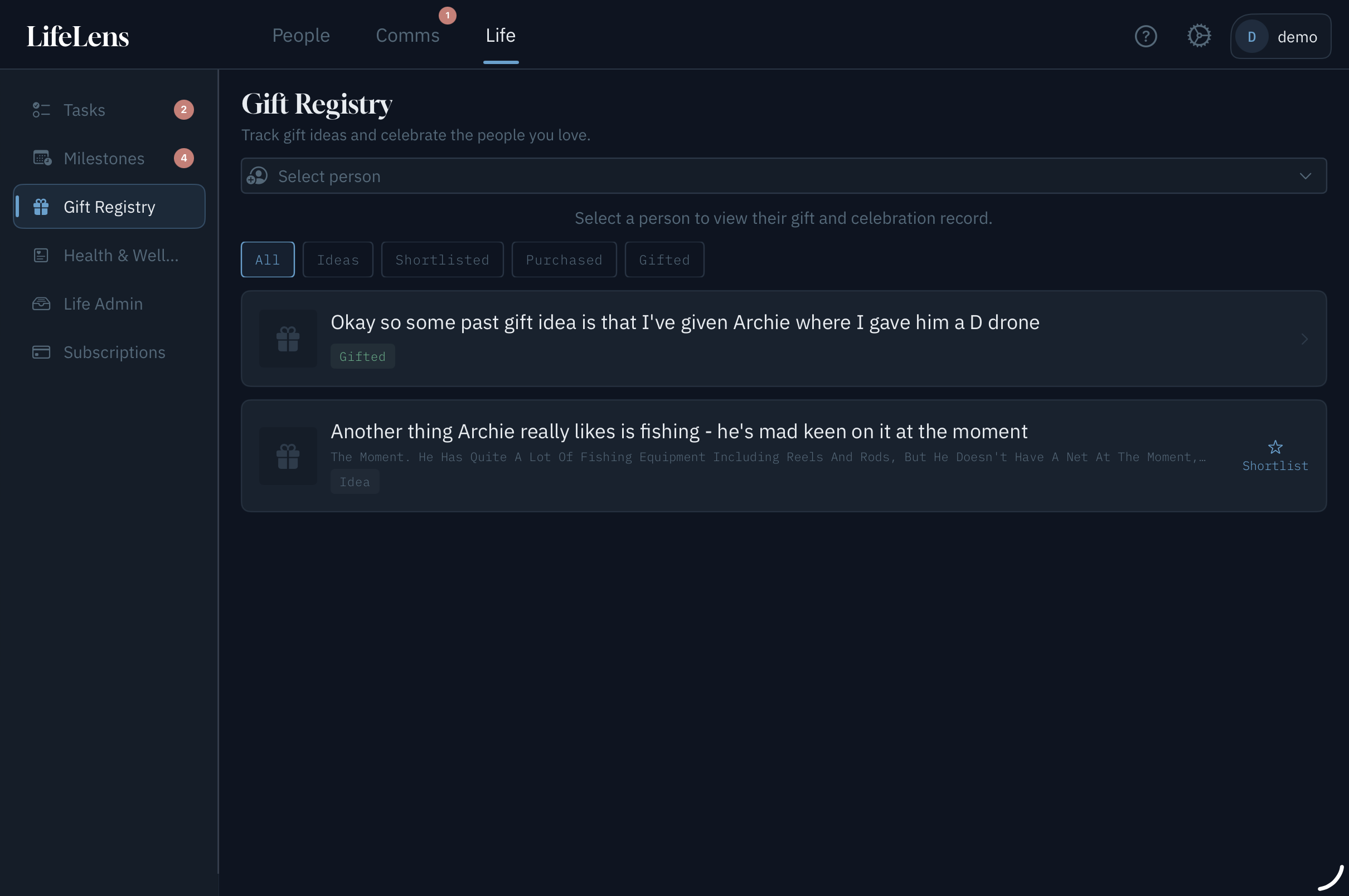 LifeLens notes and voice capture with intelligent extraction